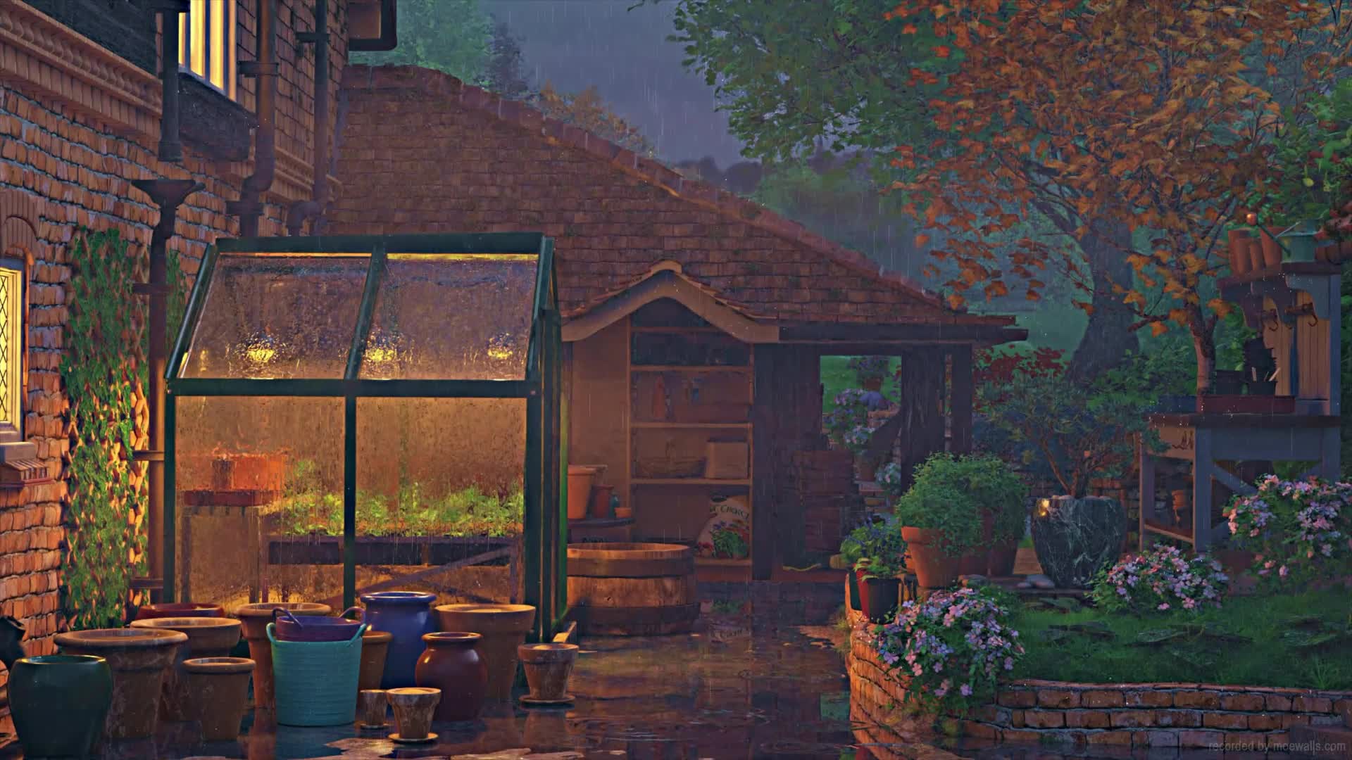 Maison de jardin pluvieuse